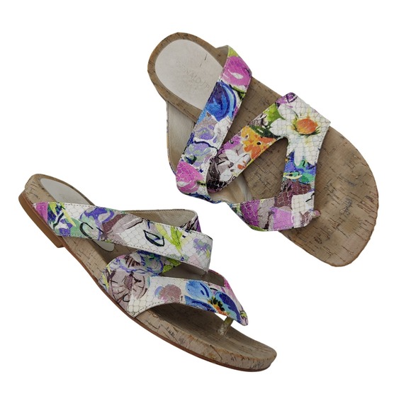 Donald J Pliner Floral Thong‎ Sandals Cork Footbed Comfort Slides Women Size 7M - Picture 1 of 9